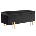 Sitzbank, Polsterbank mit Stauraum, Metall, Kautschukholz, Schaumstoff, 100 x 40 x 42 cm, Schwarz