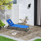 Sun Lounger Foldable Reclining Chair with Pillow and Reading Hole Garden Beach Outdoor Recliner Adjustable Blue