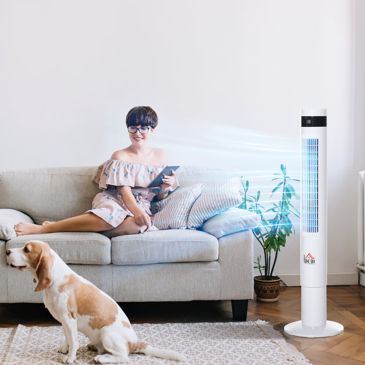 Turmventilator, Standventilator mit 3 Belüftungsstufen, Fernbedienung, 50W Ventilator mit 12H Timer, LCD-Anzeige, 85° Oszillation, für Schlafzimmer, Weiß