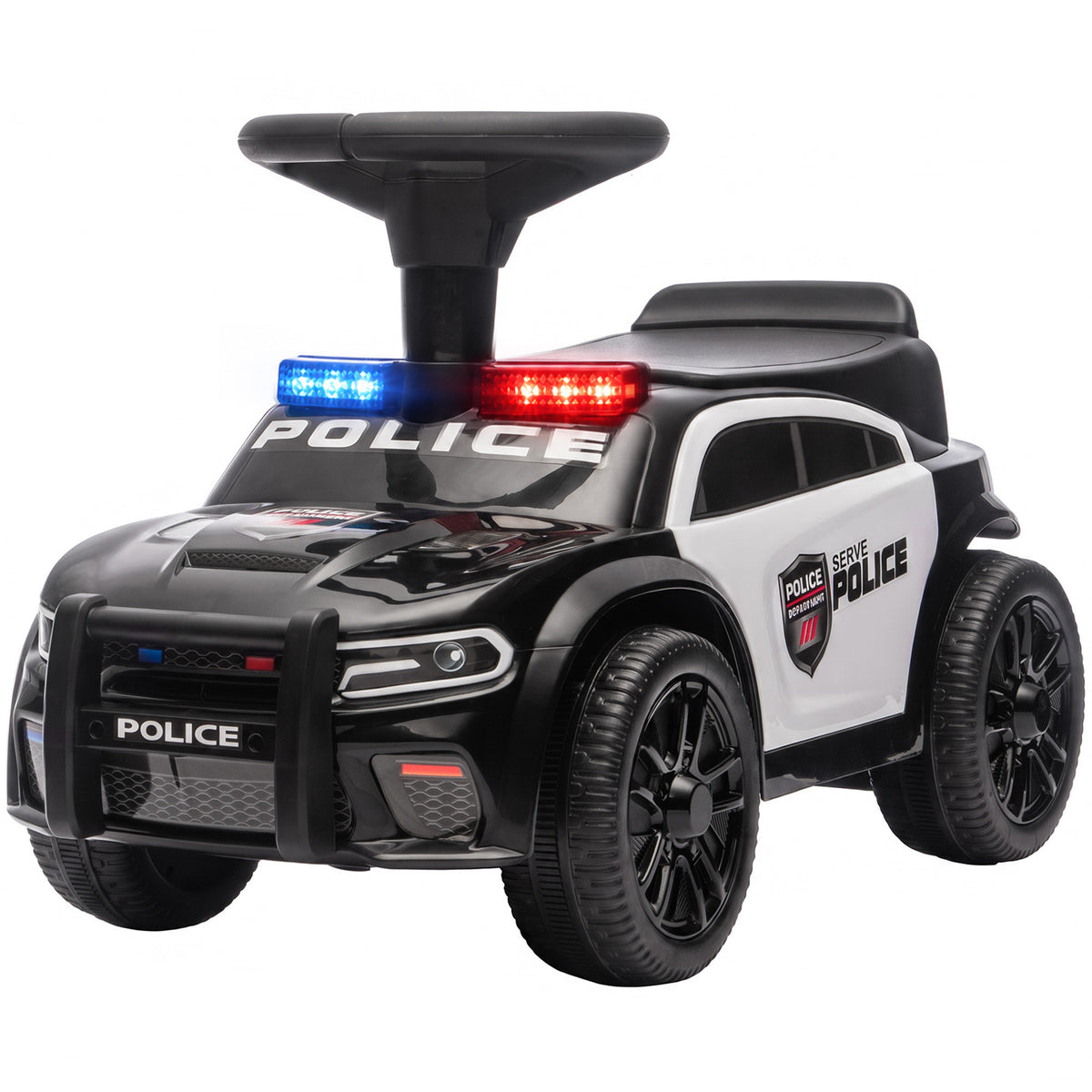 Rutschauto Kinder Polizei Rutschfahrzeug mit Musik Licht Anti-Kipp-Schutz & Stauraum unter dem Sitz 18-36 Monate Schwarz