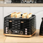 4-Scheiben-Toaster, wellenf?rmiges Design, mehrere Funktionen, Kr¨¹melfach, Schwarz