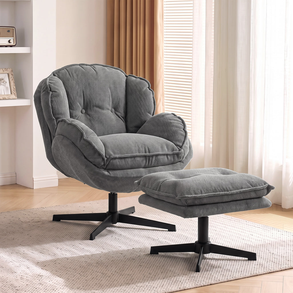 Relaxsessel mit Höhenverstellbaren Hocker, für Wohnzimmer, Grau