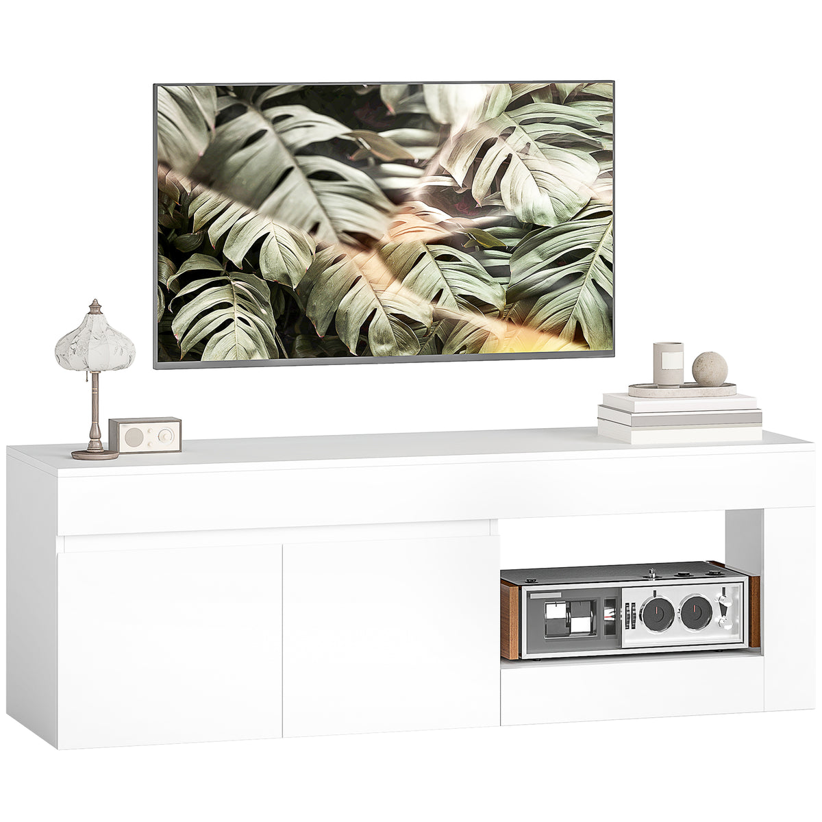 TV Schrank mit 2 Türen Soft-Close-Funktion Weiß 140 x 40 x 48 cm