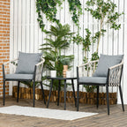 Gartenmöbel Set für 2 Personen inkl. 1 Tisch, 2 Stühlen mit Sitzkissen, Balkon-Set, Stahl, Grau