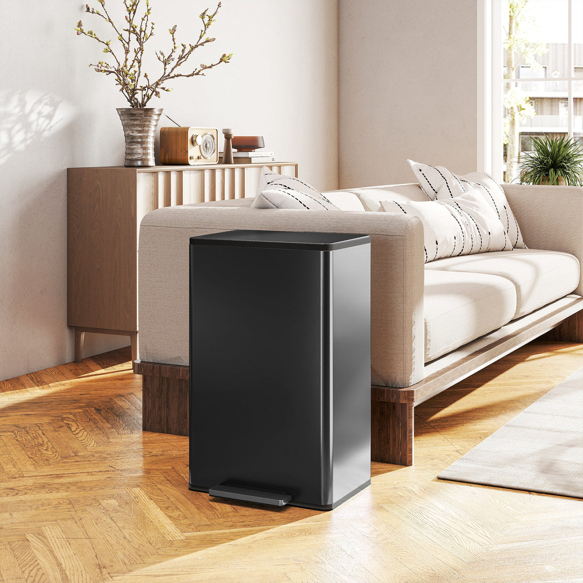 45L Kitchen Bin, Pedal Bin with Soft-Close and Stay-Open Lid, Removable Inner Bucket, Odor Control for Kitchen, Office