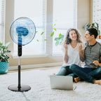Standventilator mit Fernbedienung, Ventilator, Höhenverstellbarer Lüfter, 3 Geschwindigkeitsstufen, Verstellbarer Neigungswinkel, Metall, Schwarz, Ø44,5 x H110-124 cm