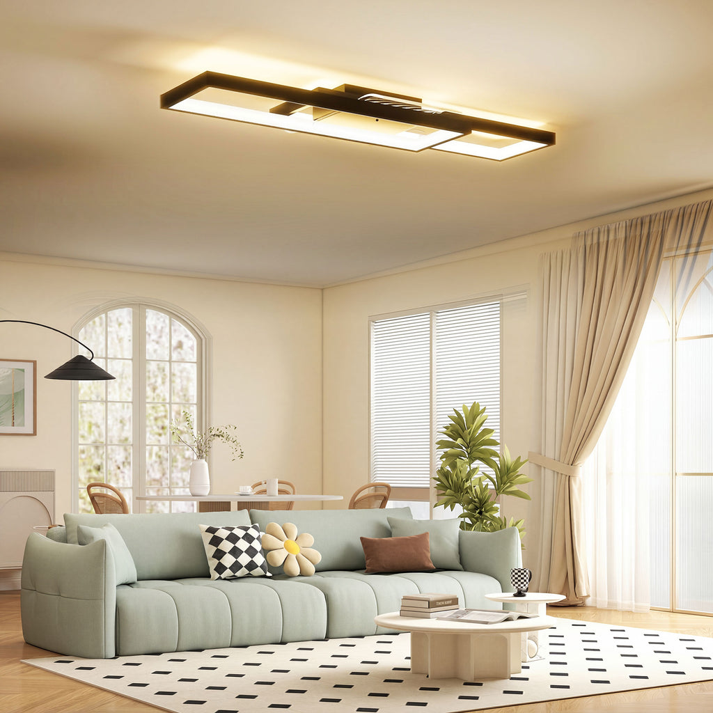 Deckenleuchte LED 43W 4600LM 3000-6000K dimmbare Deckenlampe Flach mit Fernbedienung Wandschalter 70 x 30 x 7 cm Schwarz