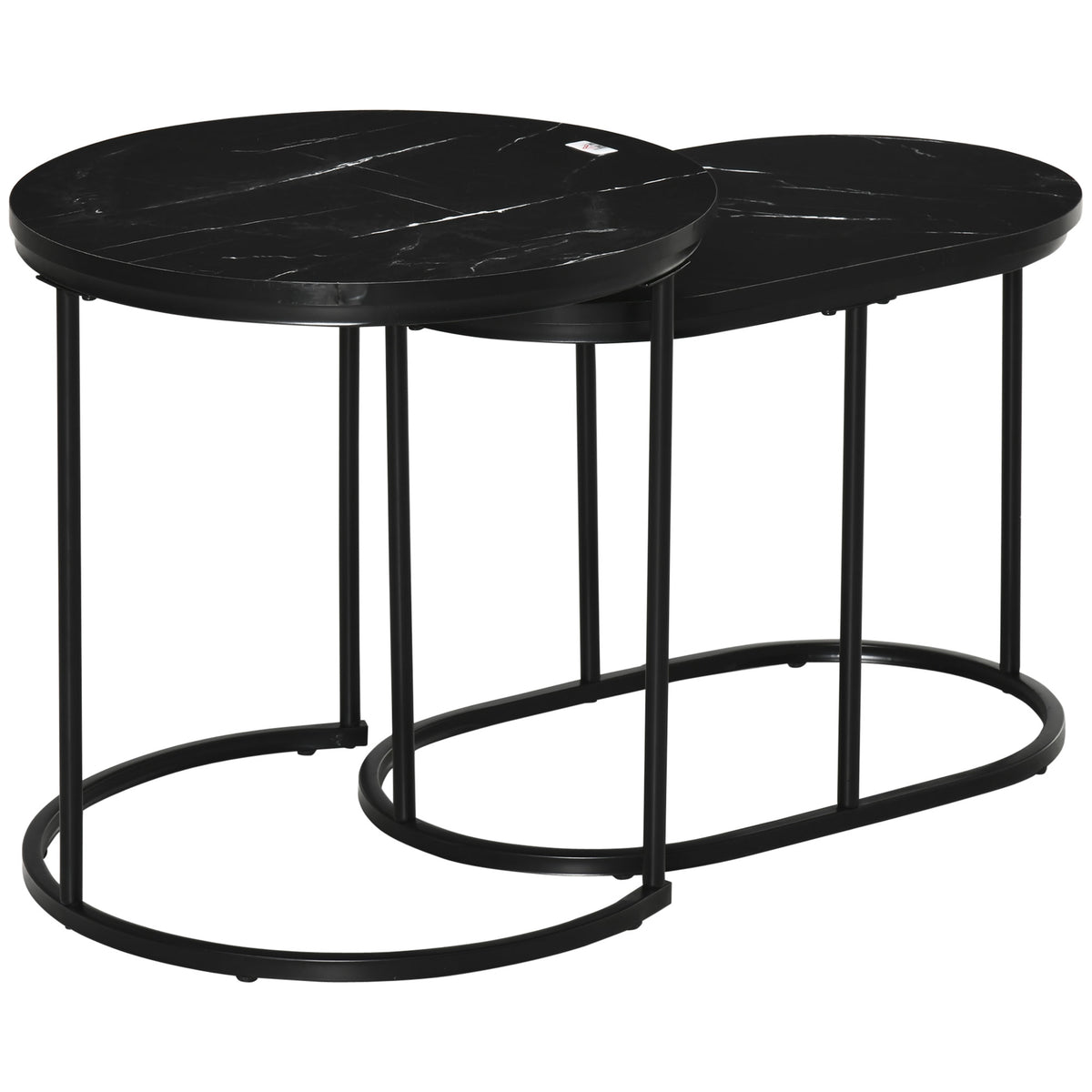 Nest of Tables with Steel Frame and Faux Marble Tabletop, Modern Coffee Table Set of 2, Black/White