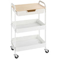 Rollbarer K¨¹chenwagen, 2 Regale, Schublade, Ablage, 4 Rollen, Griffe, Stahl, Wei?