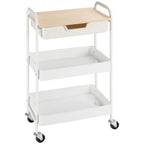 Rollbarer K¨¹chenwagen, 2 Regale, Schublade, Ablage, 4 Rollen, Griffe, Stahl, Wei?