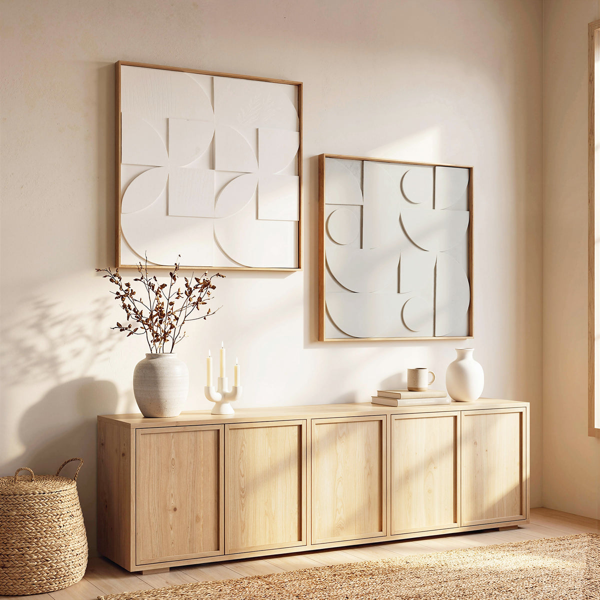 Wanddeko 3D 2er Set geometrisch Wanddekoration Modern Wand Deko f¨¹r Wohnzimmer, Flur, 80 x 3,5 x 80 cm, Wei?