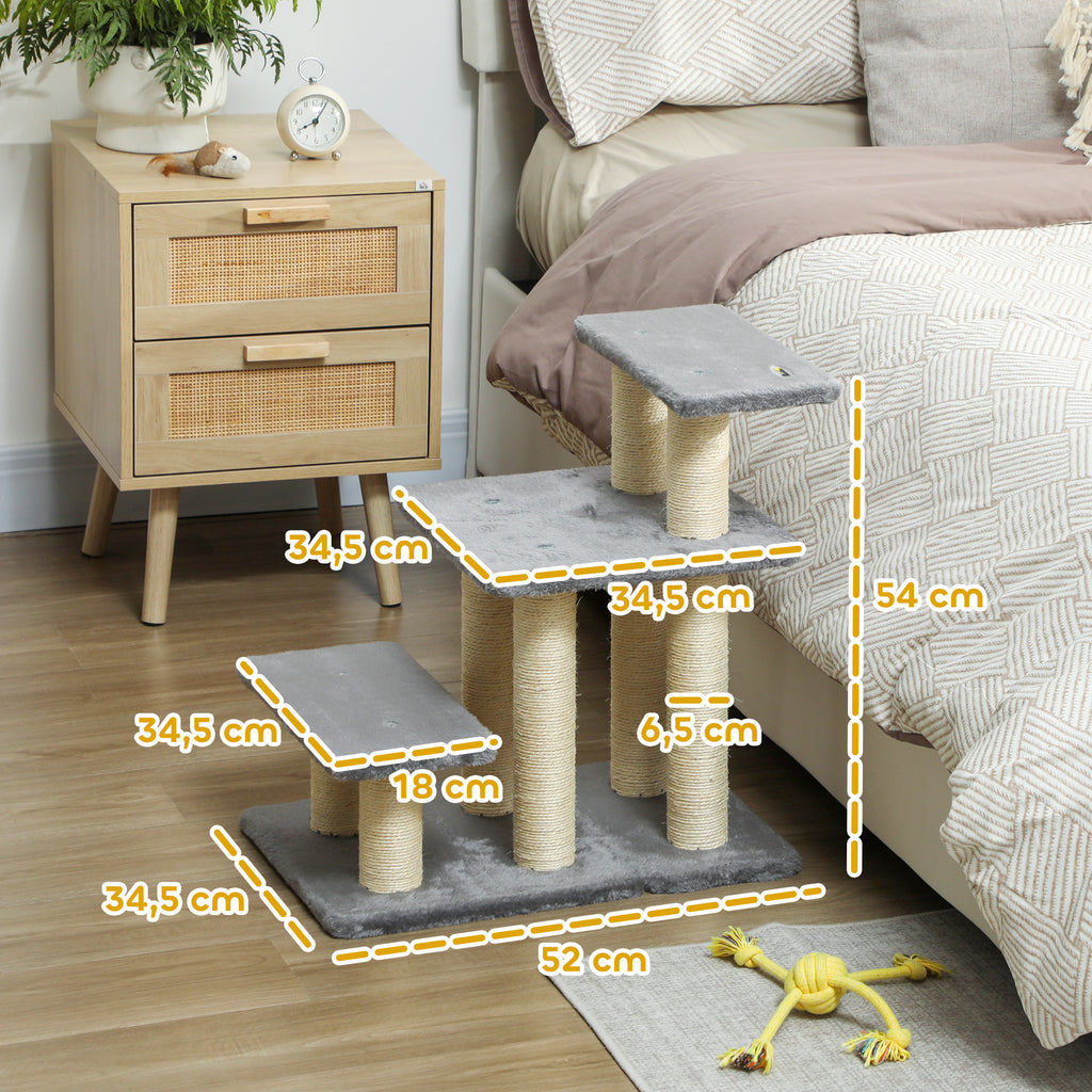 Dog Steps for Bed, 3 Step Adjustable Pet Stairs for Sofa with 6 Sisal Scratching Posts for Small Dogs & Cats, Grey