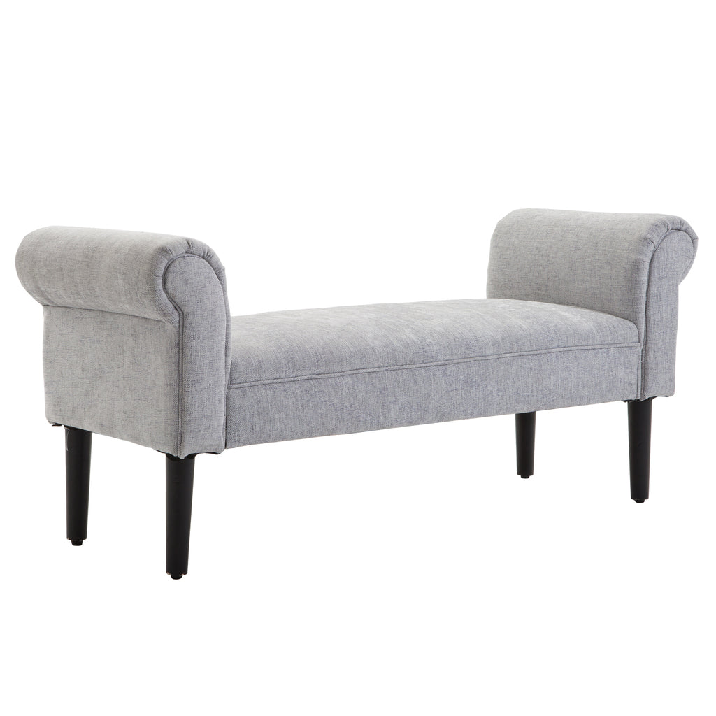  Bed End Bench, Window Seat, Linen Chaise Lounge Sofa with Arm and Wooden Legs for Bedroom, Living Room, Grey