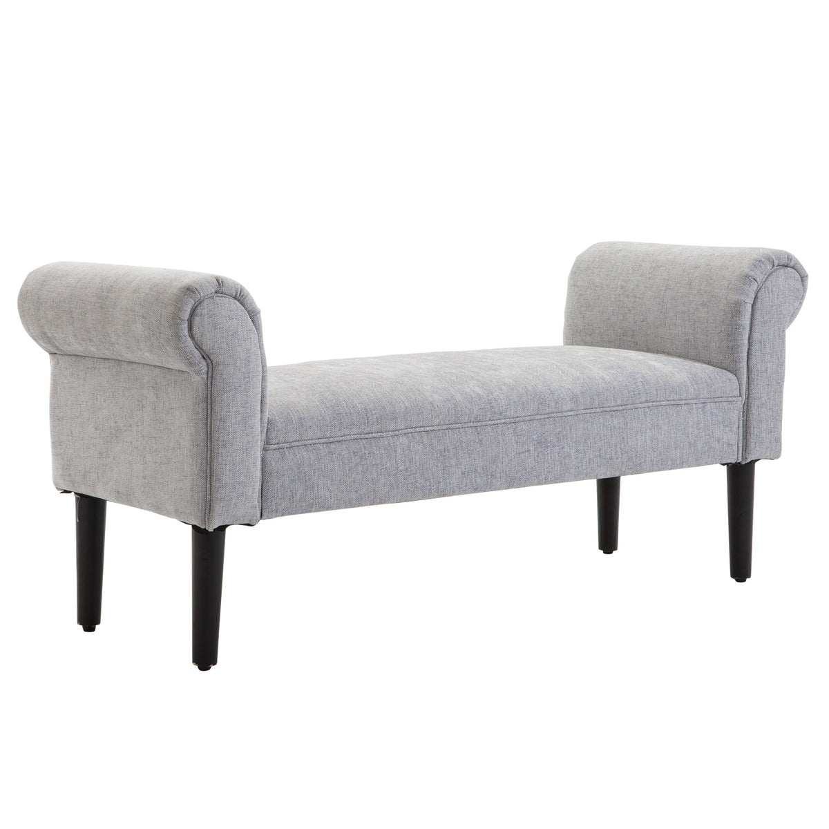  Bed End Bench, Window Seat, Linen Chaise Lounge Sofa with Arm and Wooden Legs for Bedroom, Living Room, Grey
