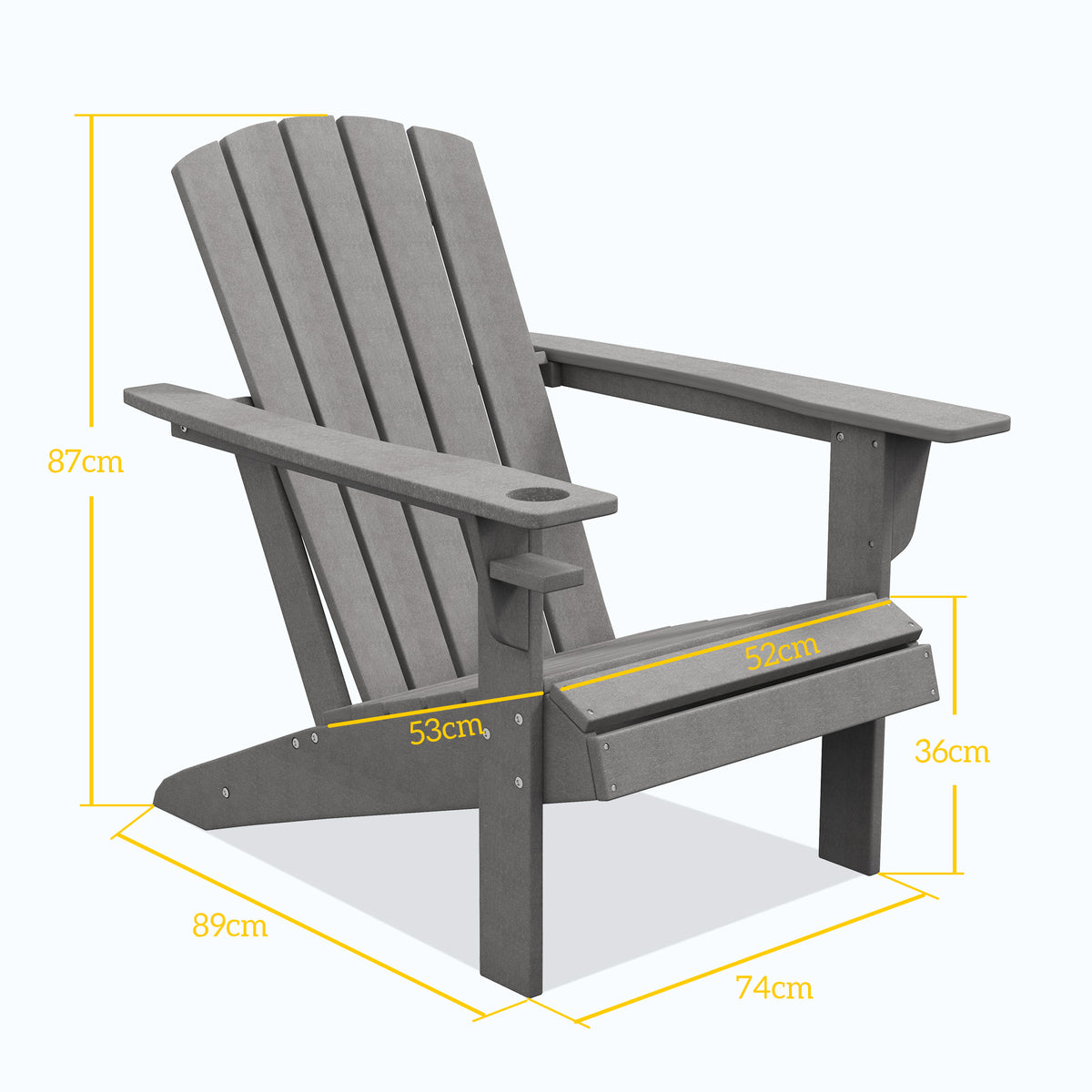 Gartenstuhl, ergonomisches Design, wetterfest, HDPE, grau, 75 x 87 x 90 cm