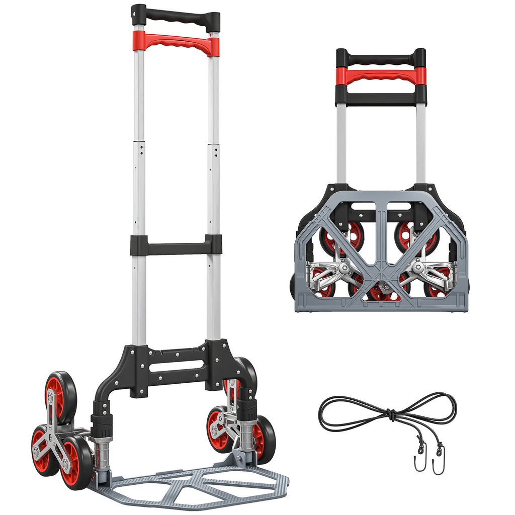 Faltbarer Treppensteiger-Trolley, 6-Rad-System, tr?gt 70 kg, Aluminium, Rot