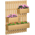 Wall-mounted Wooden Garden Planters with Trellis, Drainage Holes and 3 Planter Boxes for Patio, Natural