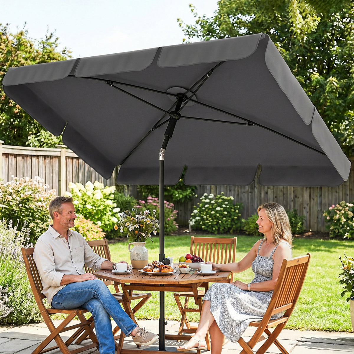 Sonnenschirm rechteckig Balkonschirm mit 3-facher Neigung Strandschirm mit 8 Streben 183x122x222 cm Dunkelgrau