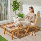 Gartensessel mit Hocker 2-teilig FSC Akazienholz Outdoor Loungesessel mit Rattan-Sitz Boho-Stil verstellbare Füße