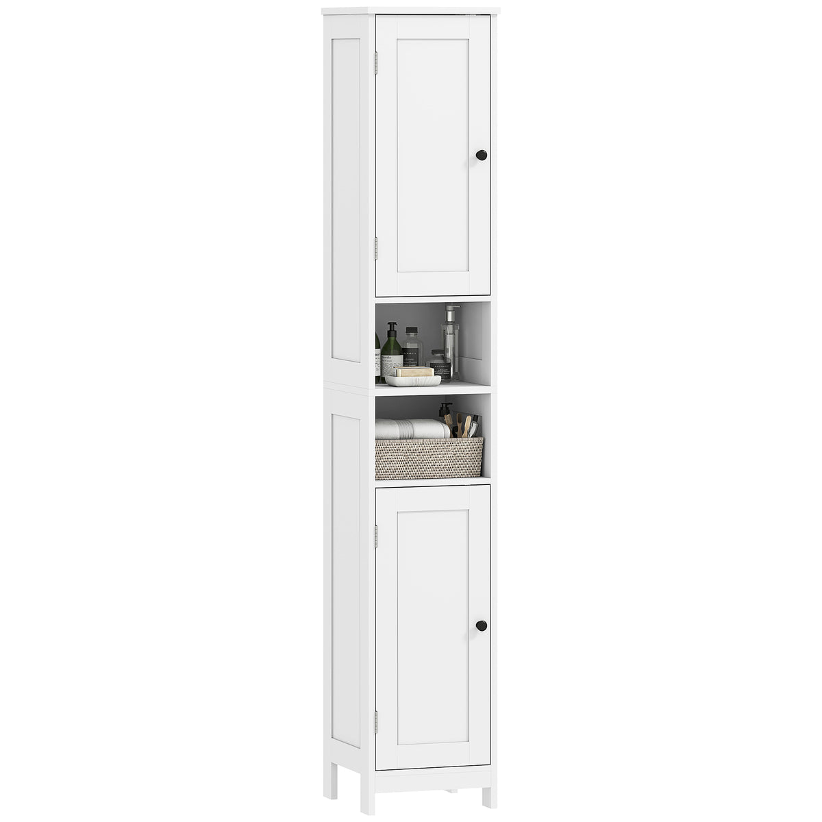 Hoher schlanker Badezimmerschrank mit T¨¹ren, offene Regale, 30 x 30 x 170 cm, Wei?