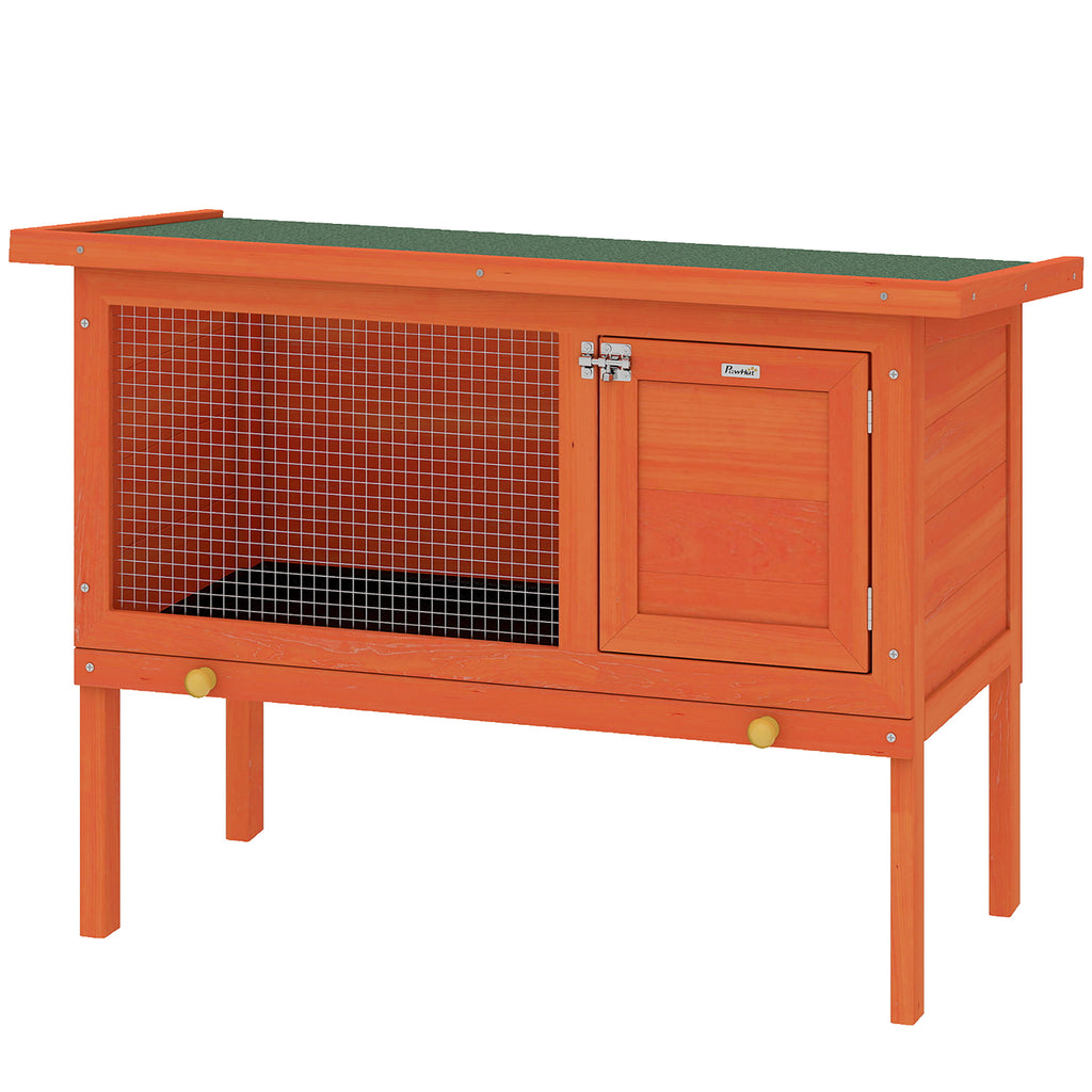 Wooden Rabbit Hutch, Guinea Pig Hutch with Asphalt Roof, Outdoor Elevated Bunny House for Rabbits, Chinchillas