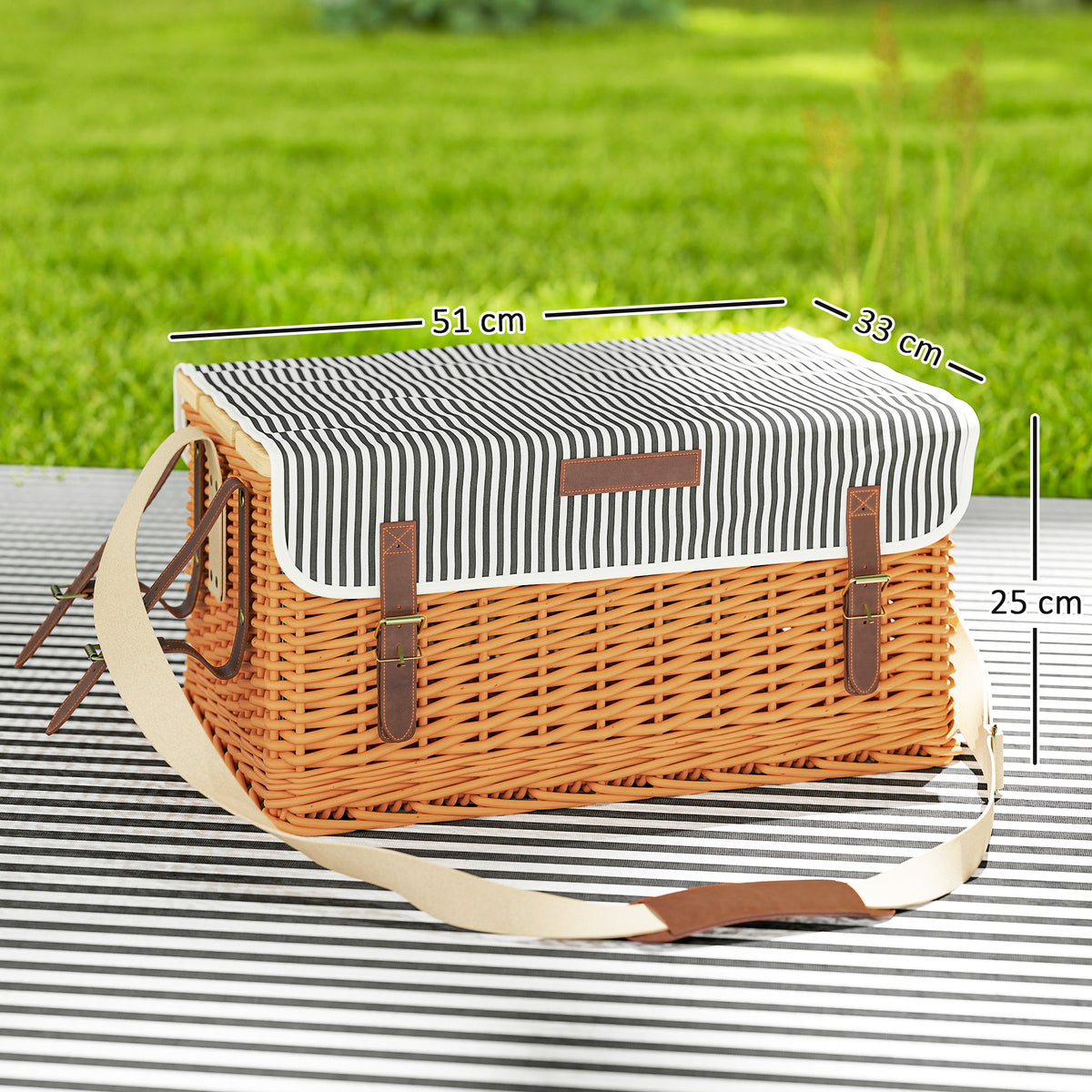 Picknickkorb aus Weidenholz Picknickkoffer für 4 Personen mit Picknickdecke Besteck Set, Flascheöffner Hellbraun