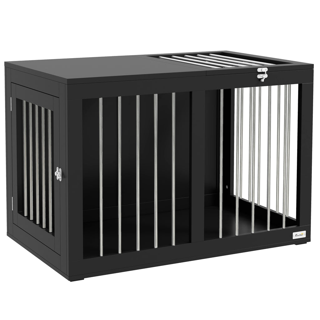 Hundekäfig Hundebox Hundetransportbox, 2 Türen, verriegelbar, Stahlgitter, 80 cm x 50 cm x 56,5 cm, Schwarz
