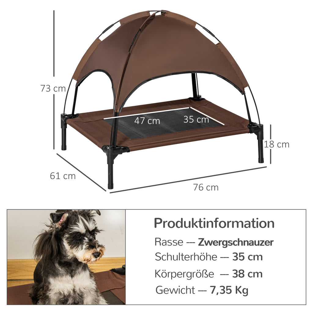 Erhöhtes Hundebett mit Baldachin, Haustierbett, Hundeliege outdoor mit Dach, Atmungsaktiv, Taftstoff für Camping Kaffee 76 x 61 x 73 cm