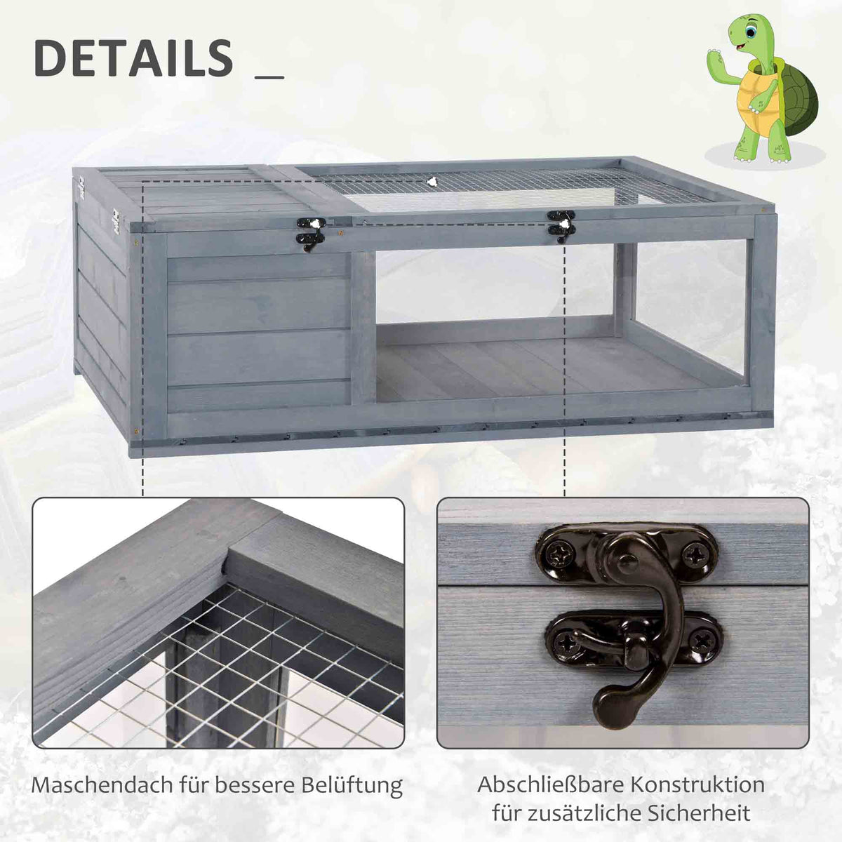 Tortoise House, Small Reptile Wooden House, with Mesh Roofs, Side Panels, for Turtles, Lizards, Geckos and Snakes
