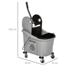 36L Mop Bucket Wringer Cart w/ Down Press Wringer, Wheels, Mop-Handle Holder, Grey