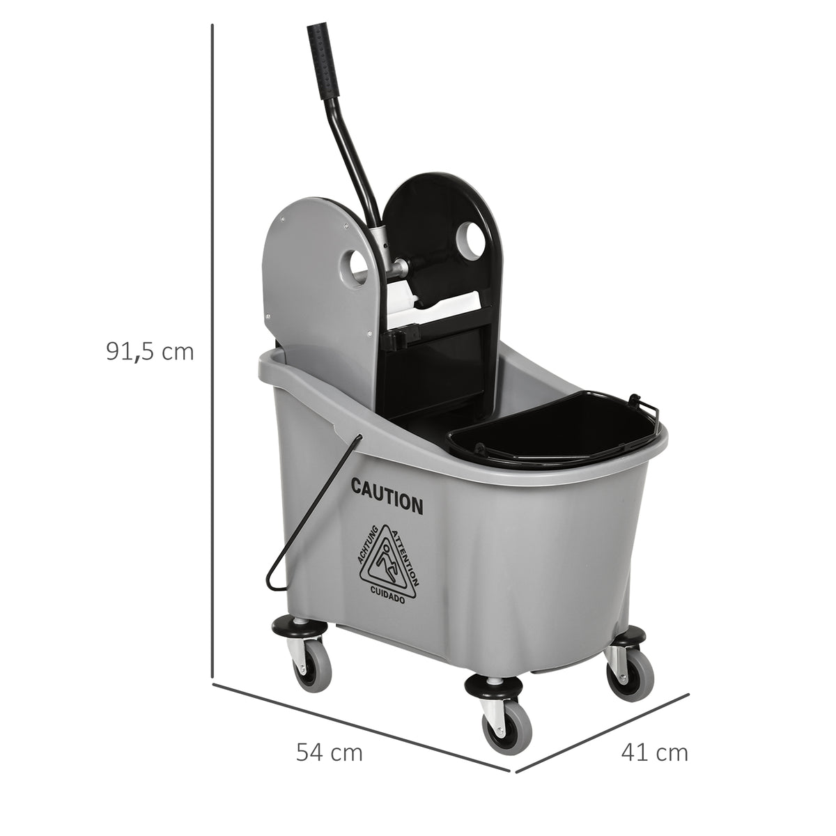 36L Mop Bucket Wringer Cart w/ Down Press Wringer, Wheels, Mop-Handle Holder, Grey