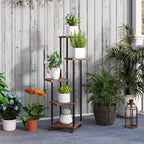 Blumenst?nder mit 5 Ebenen, 5-stufiger Pflanzenst?nder, versetztes Design, leicht zu verschieben, Holz, Stahl