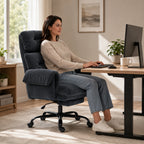 Bürostuhl mit verstellbarer Rückenlehne, rollbarer Polsterstuhl, Polstersessel, höhenverstellbar, Stahl, Dunkelgrau