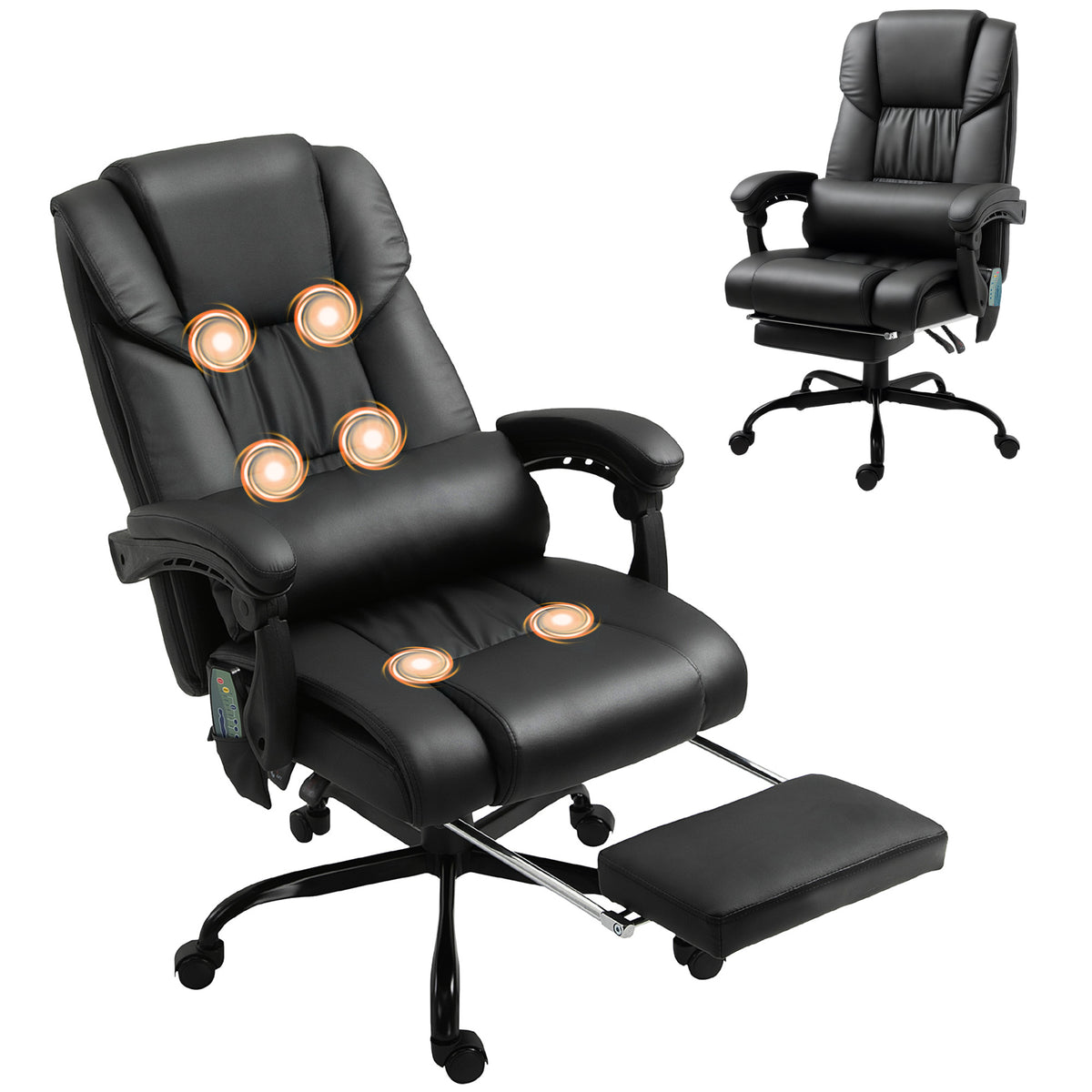 Bürostuhl Ergonomisch mit Massagefunktion Schreibtischstuhl mit Fußstütze, Hoher Rückenlehne, Lendenstütze Schwarz