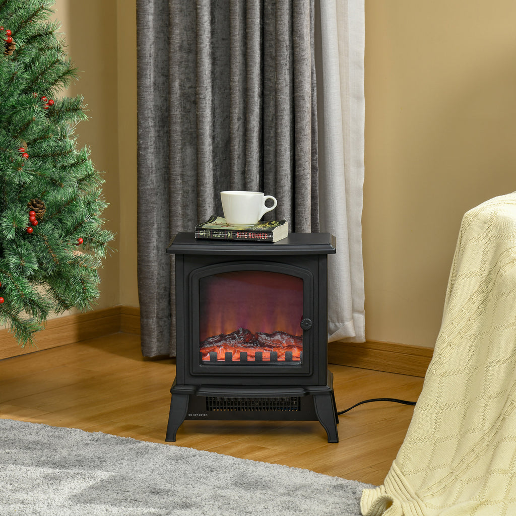 Elektrokamin freistehend, Flammeneffekt, 2 Heizmodi 1000W/2000W, gehärtetes Glas, Schwarz, 36,5x24x45,5 cm