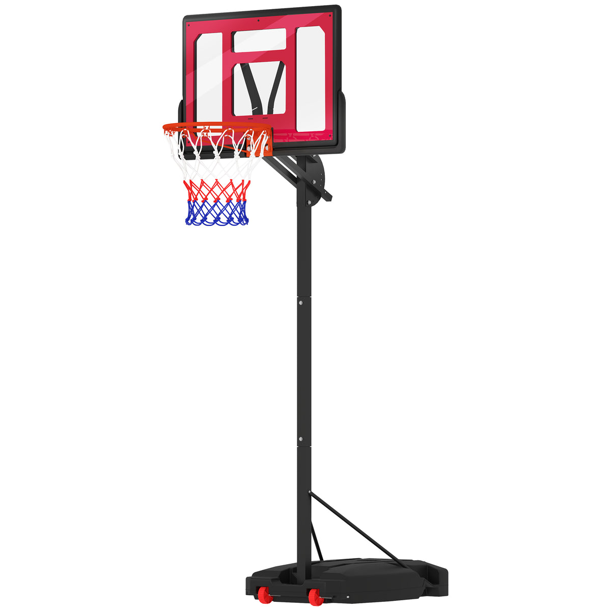 Basketballkorb, Outdoor-Basketballkorb für Jugendliche 200-260 cm höhenverstellbar, mit Rädern, Rot