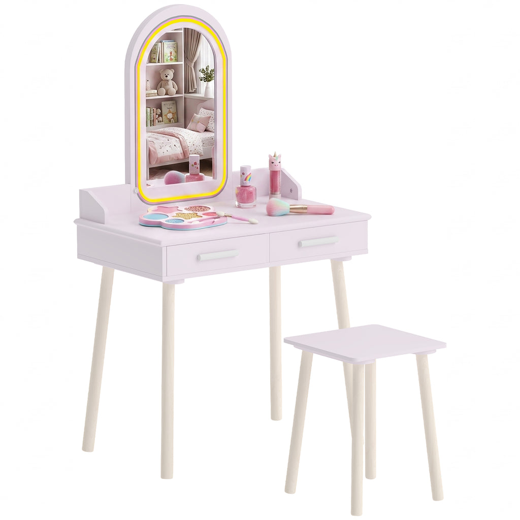 Kinder Schminktisch Set 2 in 1 mit LED-Spiegel für Mädchen Rosa