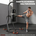 Boxsackständer Freistehender Boxsackhalter mit Boxsack Bungee-Seil 360° Kette U-basis Hantelscheibenhalterung Stahl