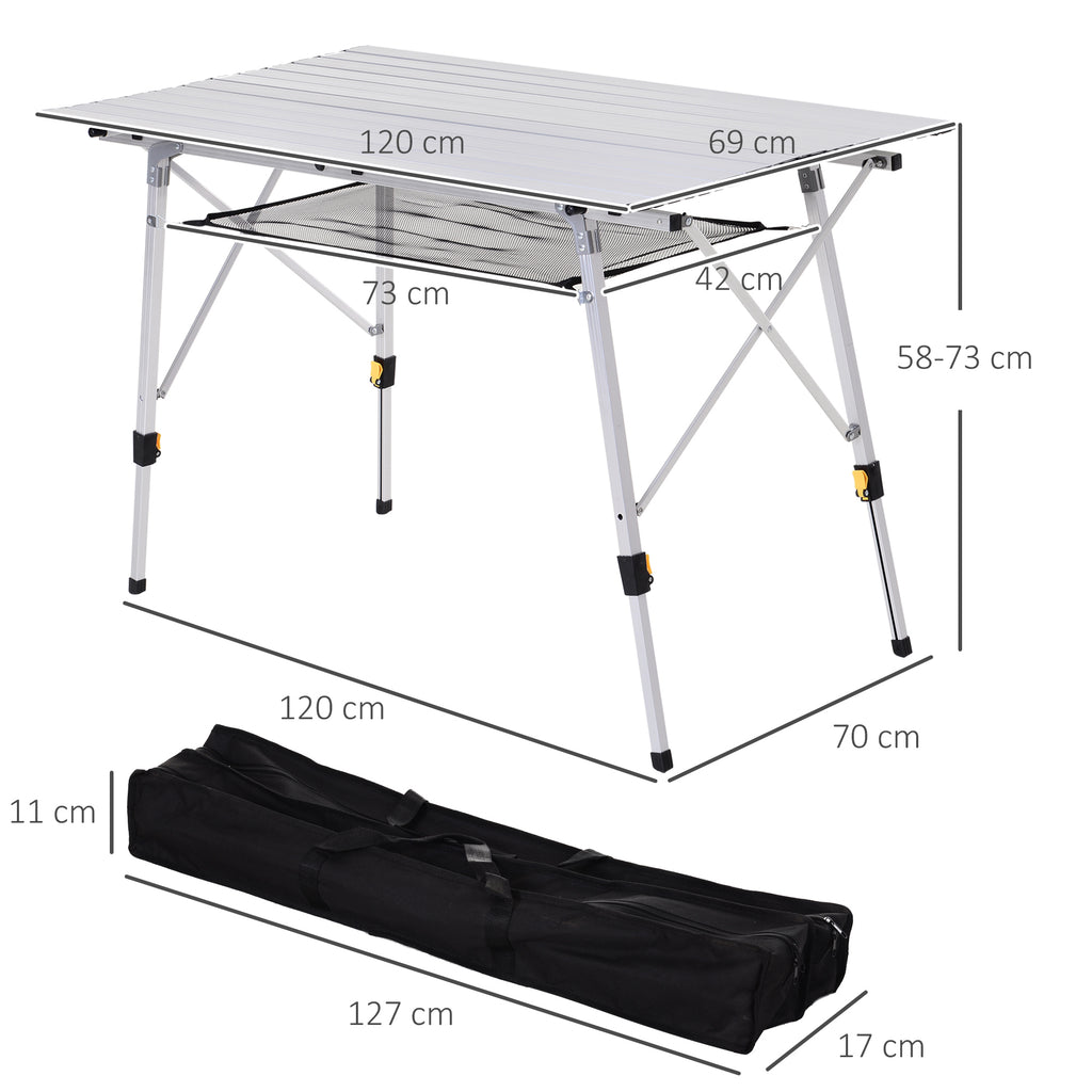  4FT Folding Aluminium Picnic Table Portable Camping BBQ Table Roll Up Top Mesh Layer Rack with Carrying Bag