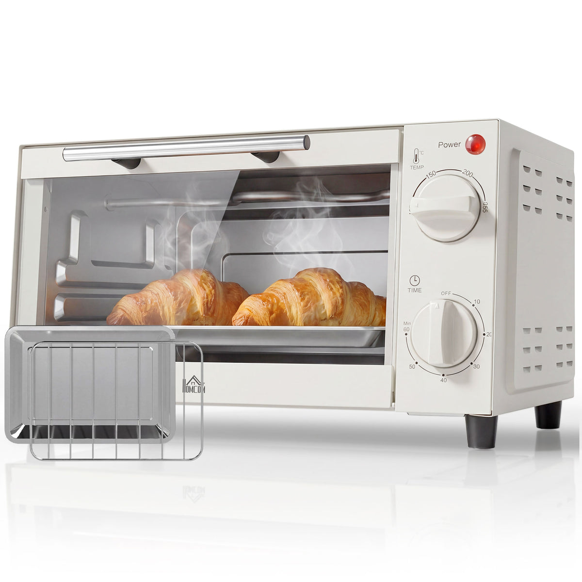 Minibackofen, 9 L Mini-Ofen mit Backblech, Grillrost, mit einstellbarer Temperatur und Garzeit, Edelstahl, Cremewei?