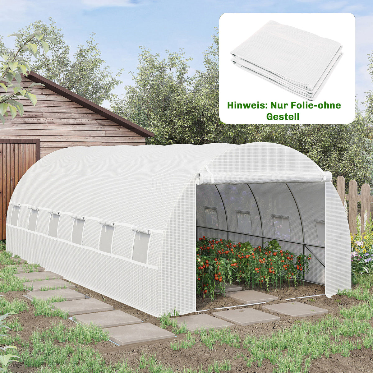 Greenhouse Replacement Cover ONLY Winter Garden Plant PE Cover with Roll-up Windows Door, 6 x 3 x 2m White