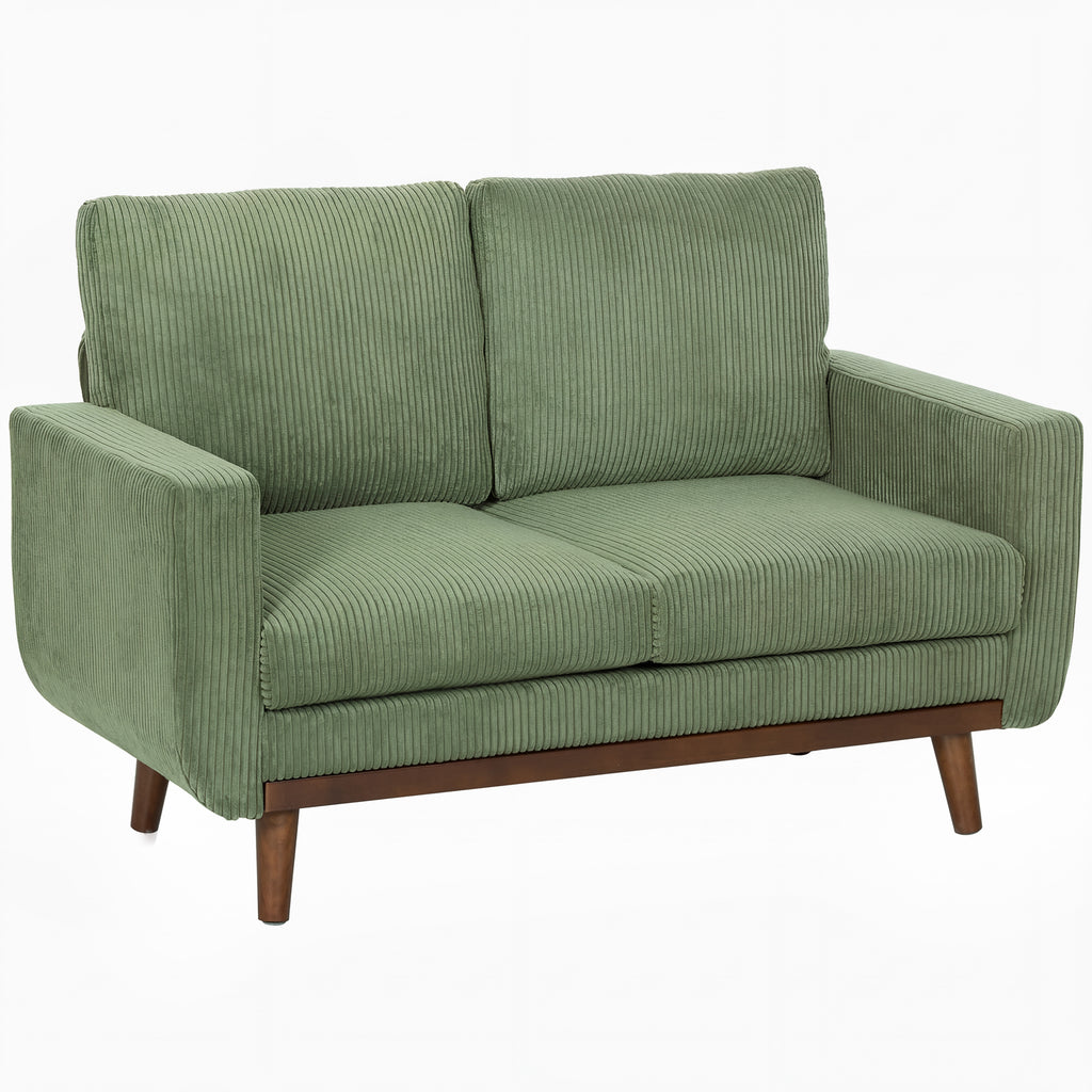 2-Sitzer-Sofa, 134 cm Cord-Sofa mit Taschenfedern, dicker Rückenlehne, Holzlatten-Akzent, Grün
