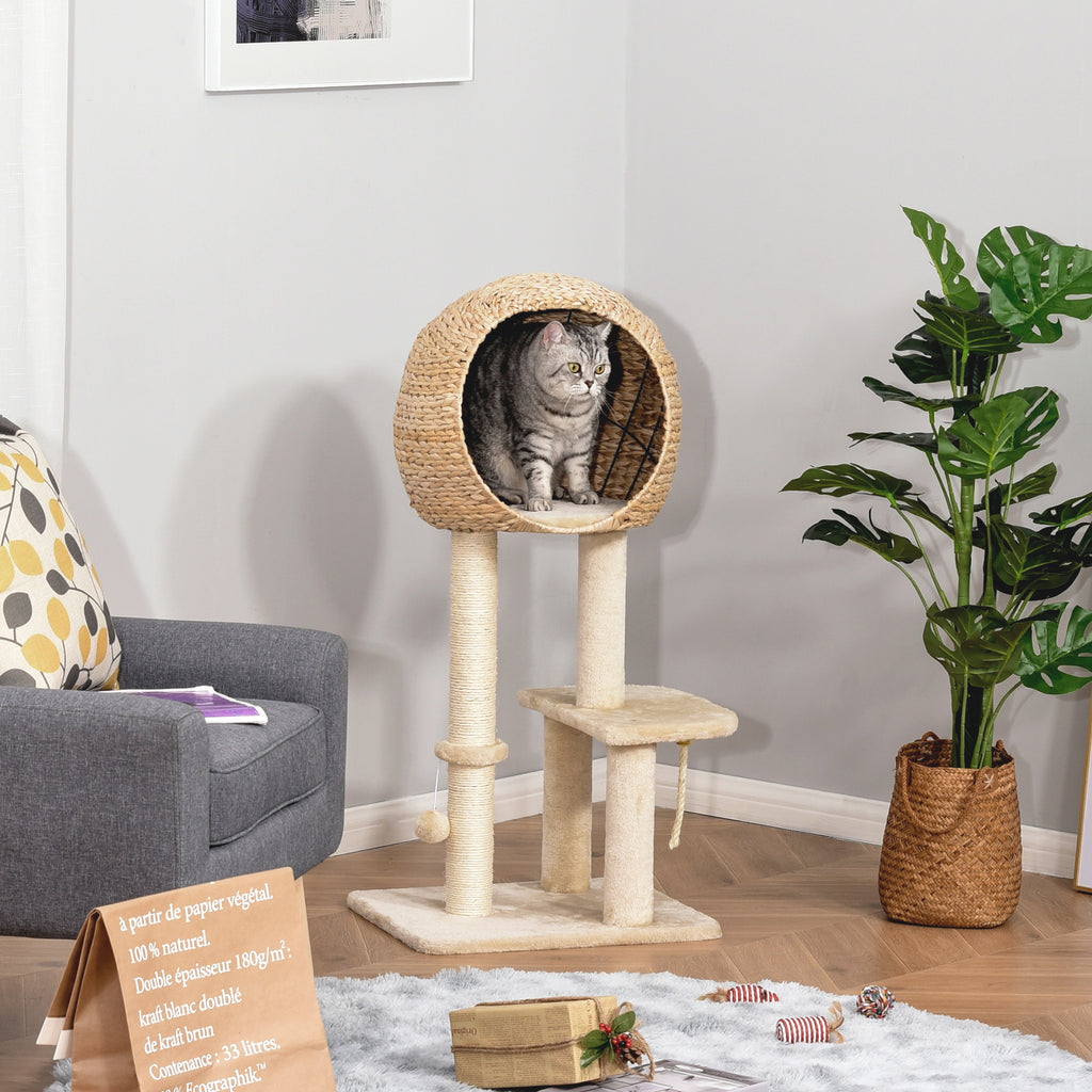 Cat Tree for Indoor Cats 100cm Kitten Climbing Tower Activity Center with Sisal Scratching Post Condo Perch Hanging Balls Teasing Rope Toy Cushion