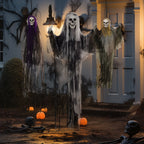 Set of 3 Hanging Skeleton Halloween Decorations, Scary Flying Ghost for Garden, Party, 90/110/170cm