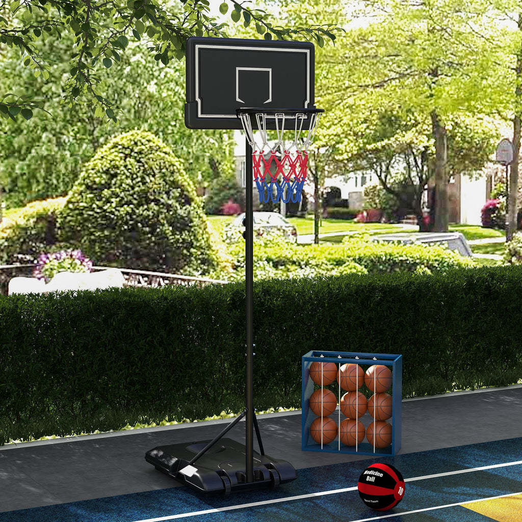 Basketballständer, höhenverstellbar, mobil, befüllbar, bruchsichere Rückwand, Korbhöhe 1,82 - 2,13 m, Schwarz