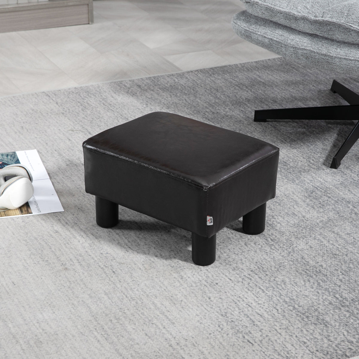 Hocker mit Stoffbezug in Kunstlederoptik, bis 110 kg, Kaffee, 40 x 30 x 24cm