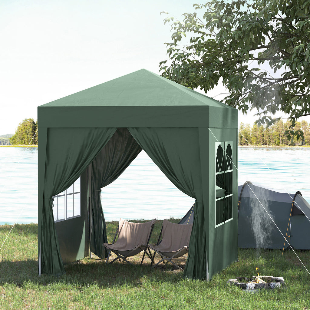 2x2m Pop-Up Gazebo, with Curtain Walls and Windows, Green