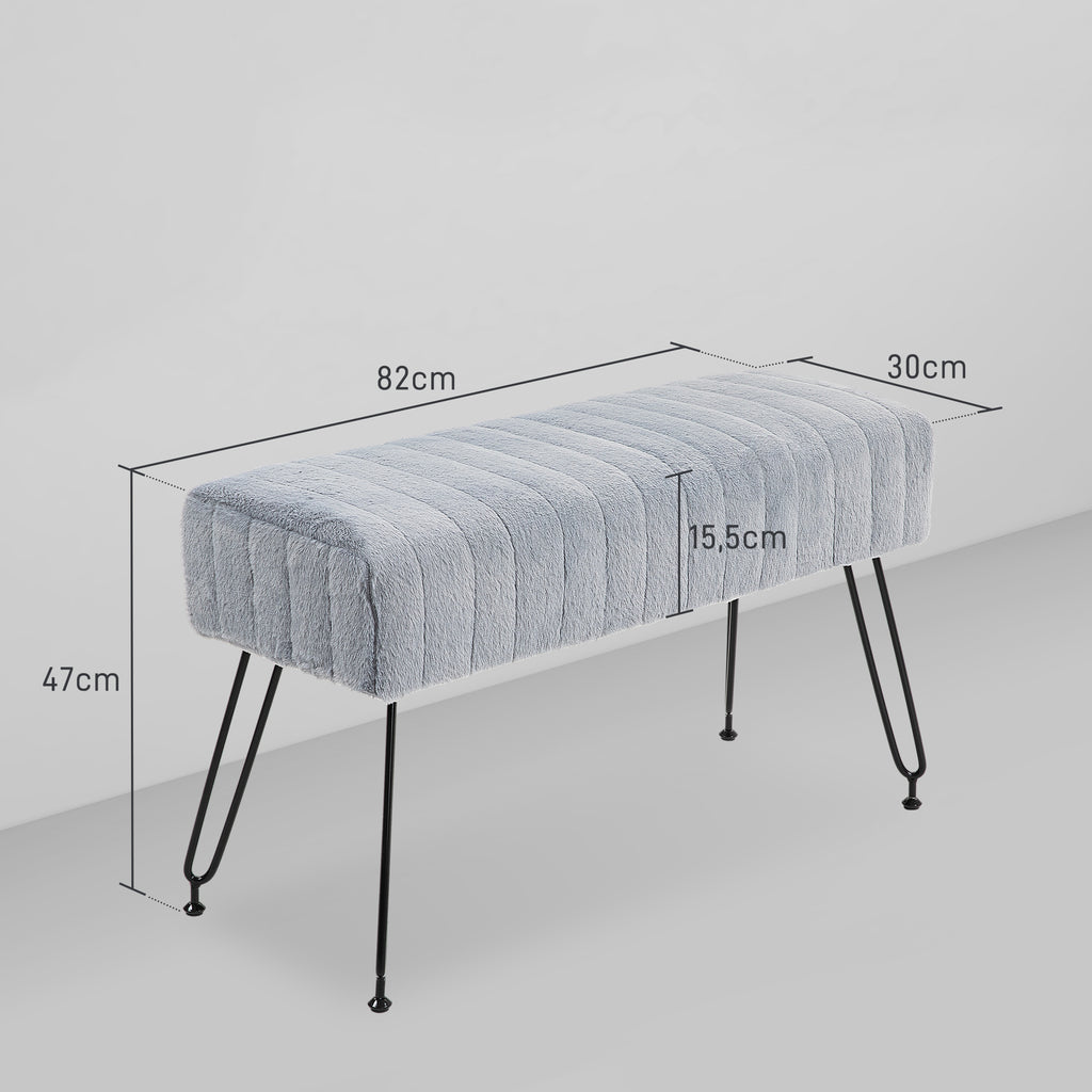 Sitzbank, gesteppter Sitz, Kunstfellbezug, Metallbeine, bis 120 kg, 82x30x47 cm, Grau/Schwarz