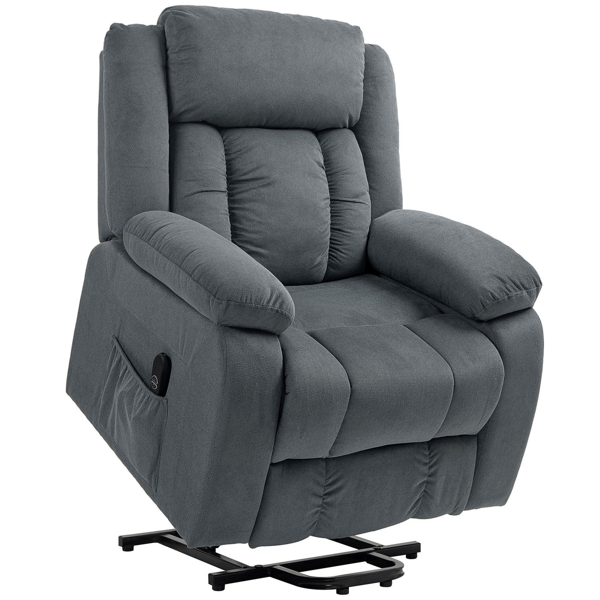 Aufstehsessel mit weichem Bezug, Recliner-Sessel mit Fernbedienung und Seitentaschen, Grau