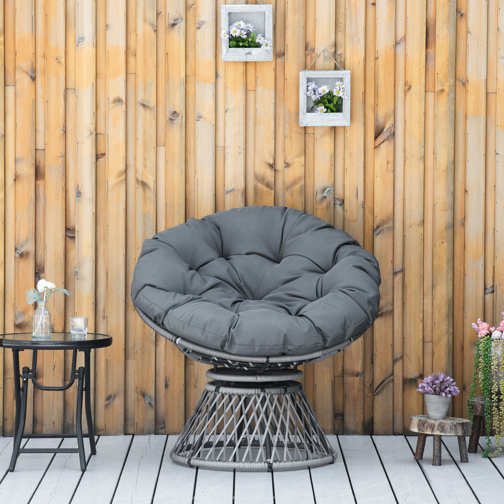 360° Swivel Rattan Moon Bowl Chair Round Lounge Garden Wicker Basket Seat with Padded Cushion Oversized for Outdoor Indoor, Grey